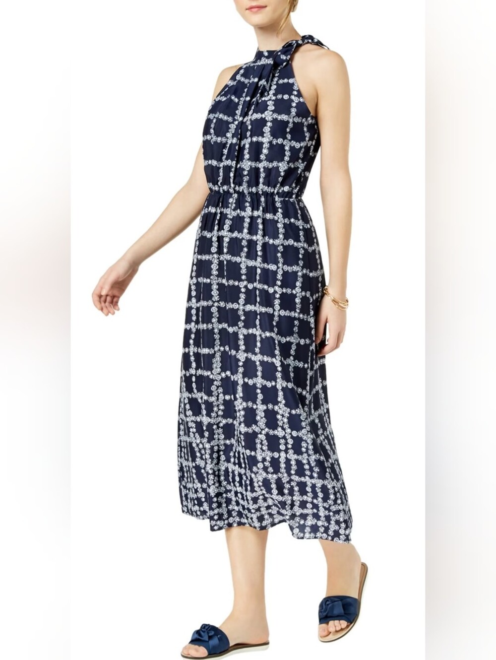NWOT!High-Neck Chic Fall Boho Floral Women's Halter Midi Cocktail Party Dress XS